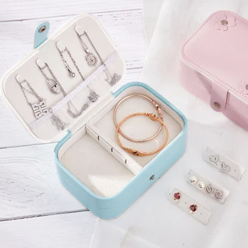 

Double Layer Makeup Organizer Women Fashion Necklace Earrings Rings Collection Box With Mirror Travel Jewelry Storage Supplies