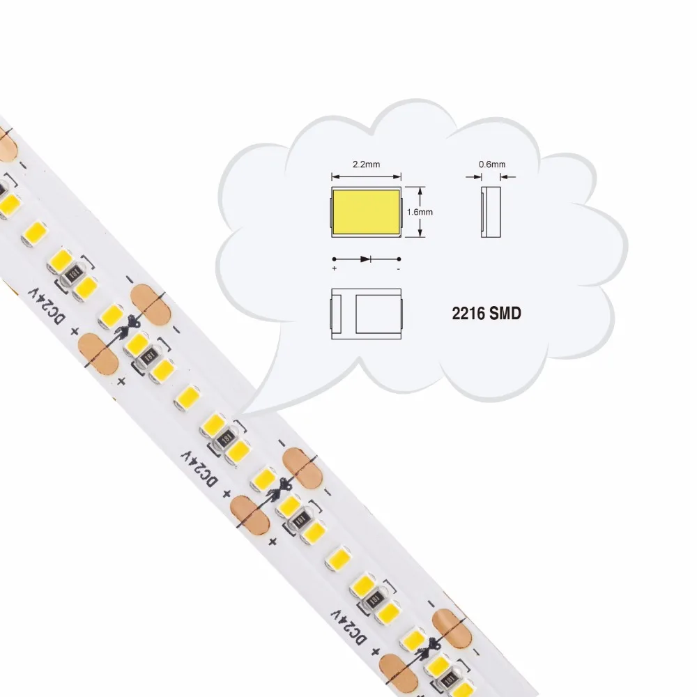 SMD 2216 светодиодные полосы 300 светодиодов/m DC24V гибкие светодиодные полосы ST5