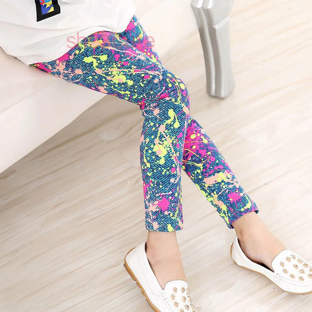 Girl Skinny Pants Floral Printing Flower Girls Leggings Toddler Elastic Trousers Leggings 2-14Y Baby Kids Legging