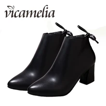 

Vicamelia Newest Ankle Boots Zipper Sweet Bowknot Women Shoes Chunky Heel Comfortable Autumn Winter Boots 137