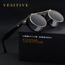 Винтаж солнцезащитные очки для женщин стимпанк костюм Geek Доктор Стиль Круглый Круг раскладушка lentes флип Óculos прозрачные линзы