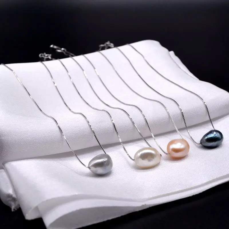 

11-12mm natural baroque single bead necklace, 925 sterling silver necklace