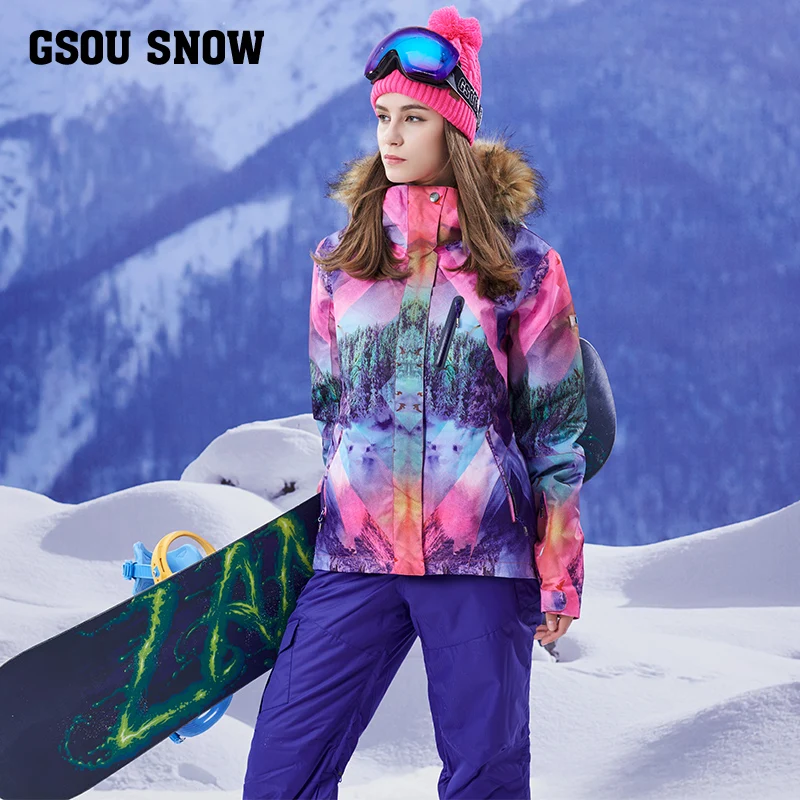 GSOU SNOW 2017 Новый Зимний лыжный костюм Женская ветрозащитная теплая утепленная