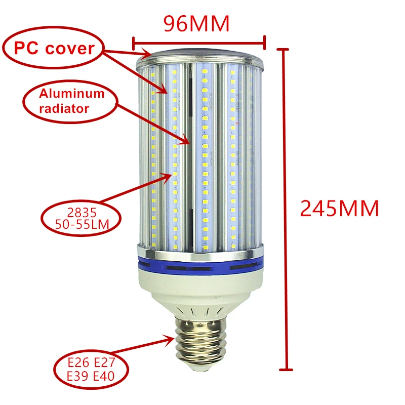 2835 60 W светодиодный лампы 80 W большой кукурузы лампа 100 Вт уличный фонарь 120 W двор лампы E27 E39 E40 для завода подвесной для склада света Кукуруза