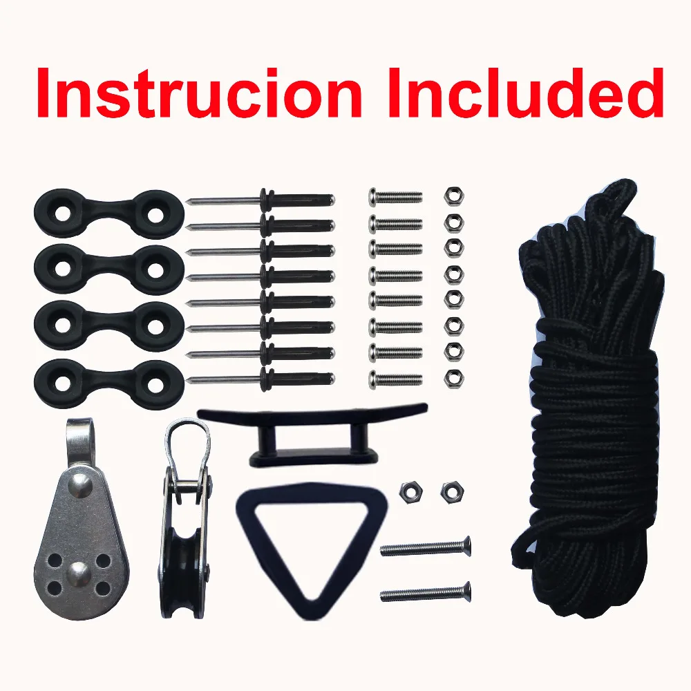 Kayak Canoes Anchor Trolley Kit System Pulley Cleat WITH ROPESin