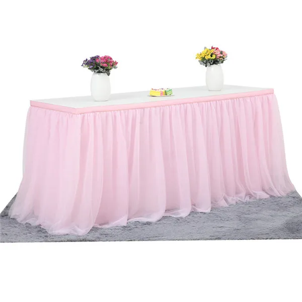 arrival Solid Party Wedding Tulle Tutu Table Cloth Skirt Party Birthday Festive Baby Shower Decor - Color: Pink