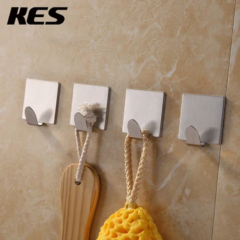 

KES A7062-P4 Bathroom Self Adhesive Towel and Robe Hook by 3M Adhesive, Brushed Stainless Steel, 4 Pieces