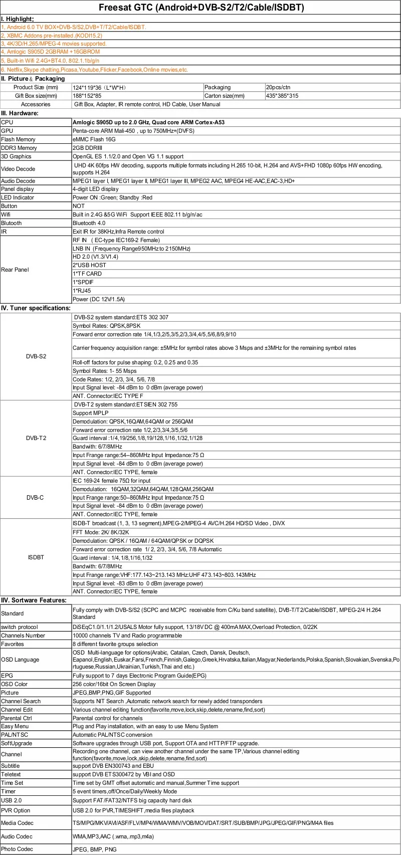 Android 2 ГБ ОЗУ цифровой ТВ-приставка GTmedia GTC DVB-T2 тюнер ISDB-T DVB-S2 спутниковый ресивер DVB-C кабель 4K телеприставка