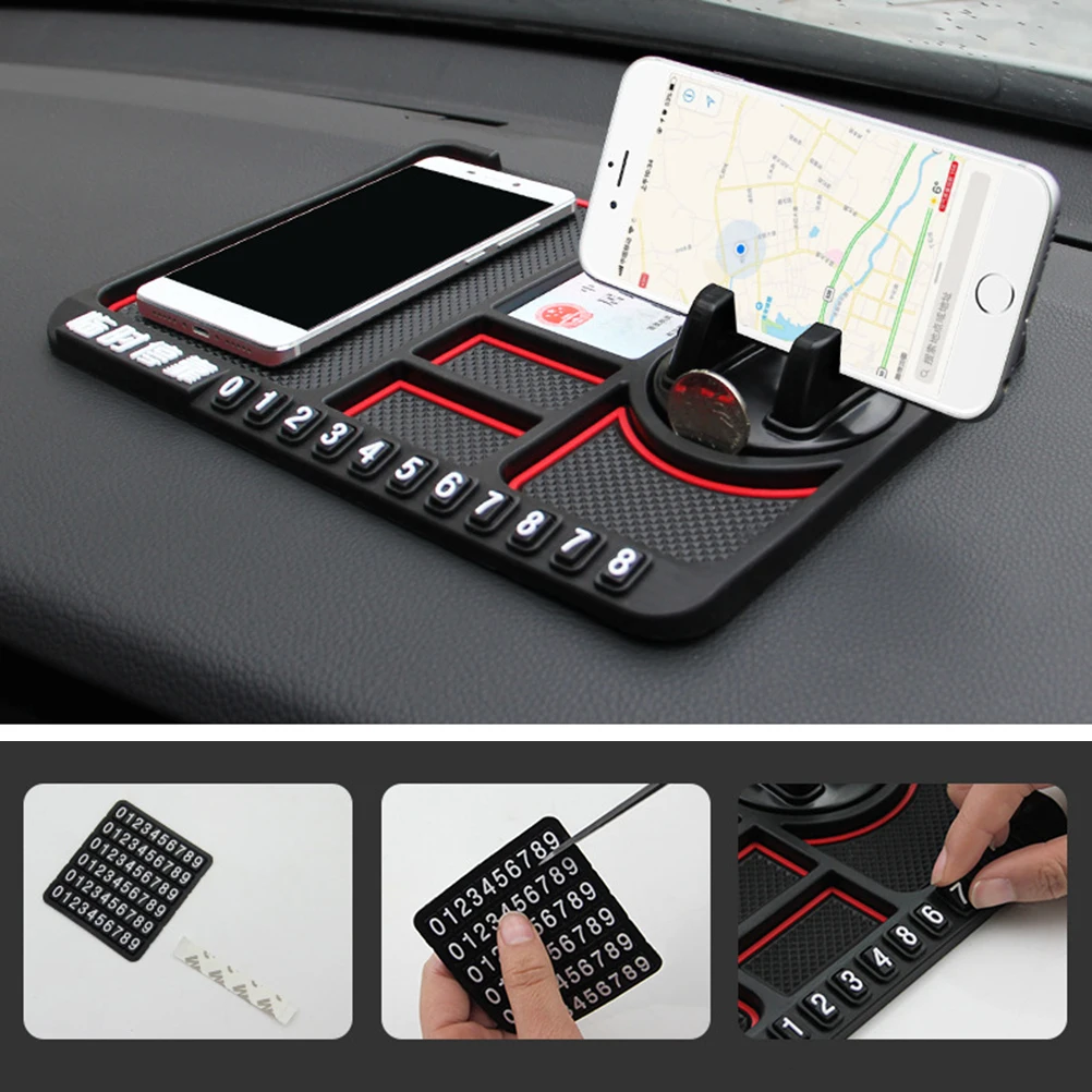 

Multifunctional Car Anti-Slip Mat Phone Holder Temporary Parking Number Sign Panel Storage Pad Auto Car Accessories Non-slip Pad