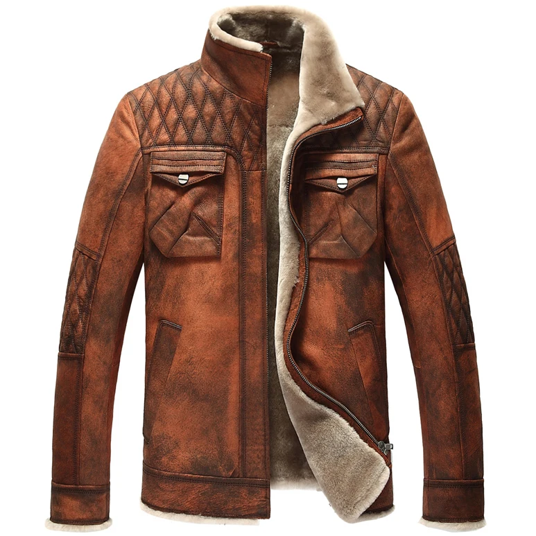 2015 new arrival leather suede one piece fur coat male fur lined jacket