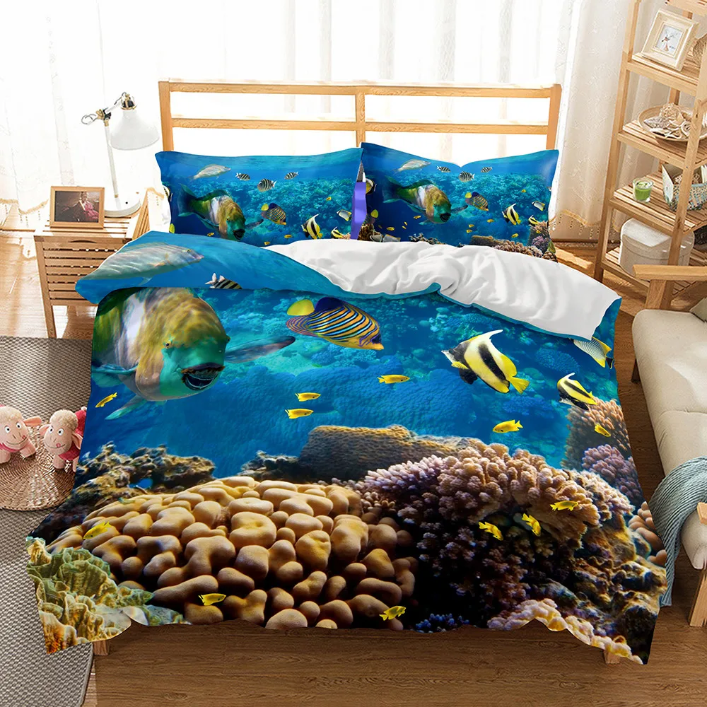 Fanaijia Underwater world bedding Sets queen size 3d Duvet Cover set with pillow case Bed