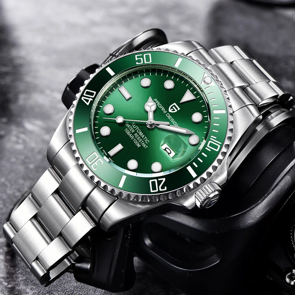 PAGANI Дизайн Зеленый циферблат полная сталь бизнес мужские s часы лучший бренд класса люкс автоматические Модные механические армейские мужские часы