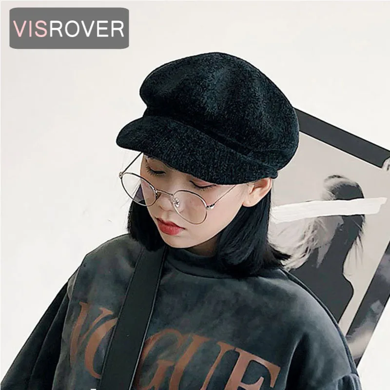 VISROVER мода 10 цветов шенилл козырек шляпа осень и зима Винтаж теплый лоскутный берет для женщин английский стиль Кепка