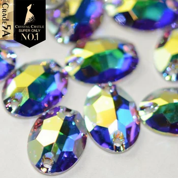 

Crystal Castle Strass For Clothes 5A Super New AB Crystal Sew On Rhinestones Oval Glass Sewing Rhinetones For Clothing