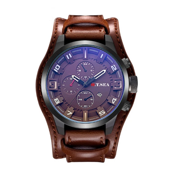 Модные военные кварцевые часы с большим циферблатом, мужские кожаные спортивные часы, высококачественные наручные часы relojes dorado hombre relogios - Цвет: Picture Color