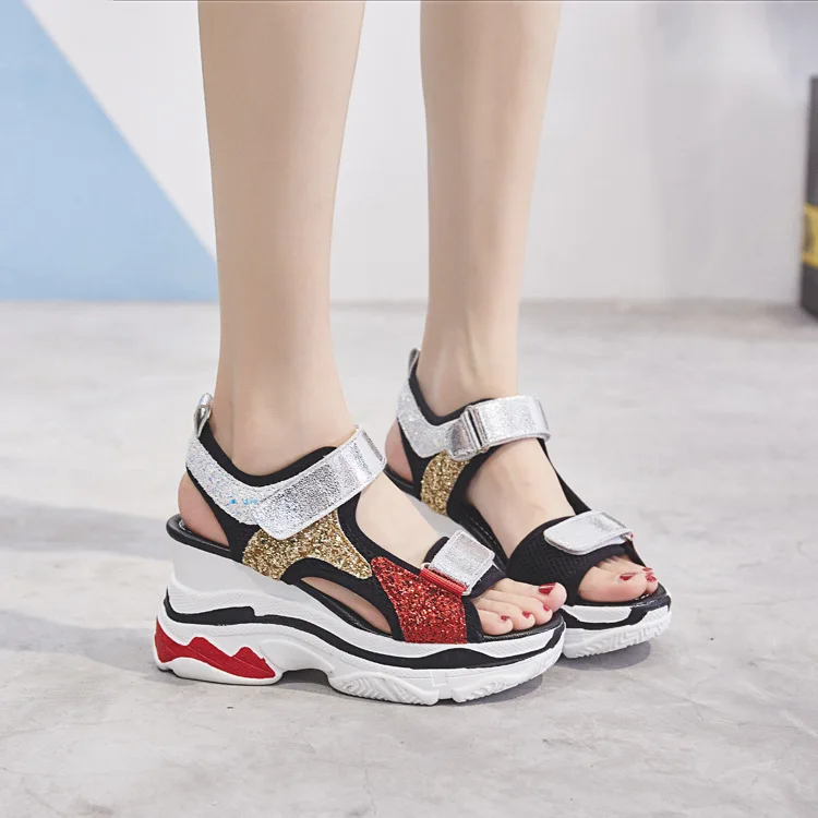 

Paillette Leisure Muffin Bottom Slope Sandals Woman Bottom