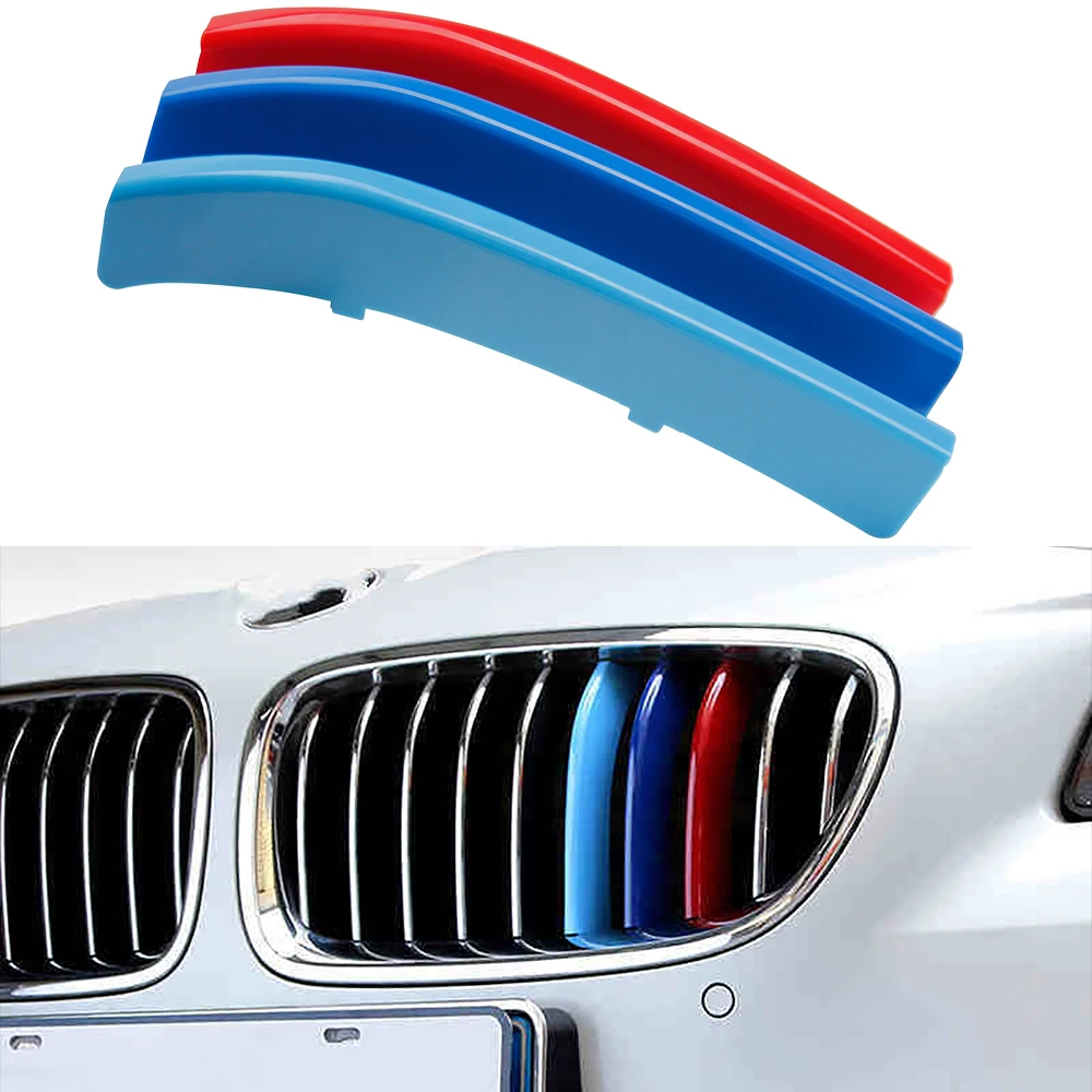 

3pcs For BMW 5 Series F10 2014-2017 M Power Performance Front Grille Decor Trim Strips Cover 3D Car Tuning Sticker Accessories
