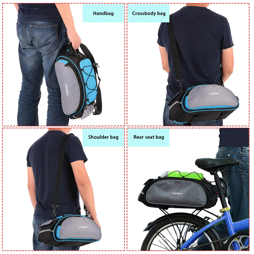 Top Lixada 13L Multifunctional Bicycle Rear Seat Bag Outdoor Cycling Bike Rack Seat Bag Trunk Pannier Shulder Bag for casco ciclismo 5