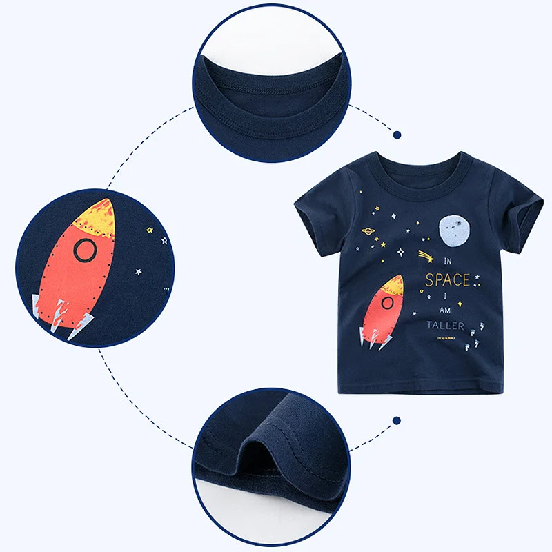 Летние футболки с буквенным принтом «Ракета» для маленьких мальчиков; Мягкие хлопковые топы с короткими рукавами для мальчиков; повседневные классические топы для детей; футболки
