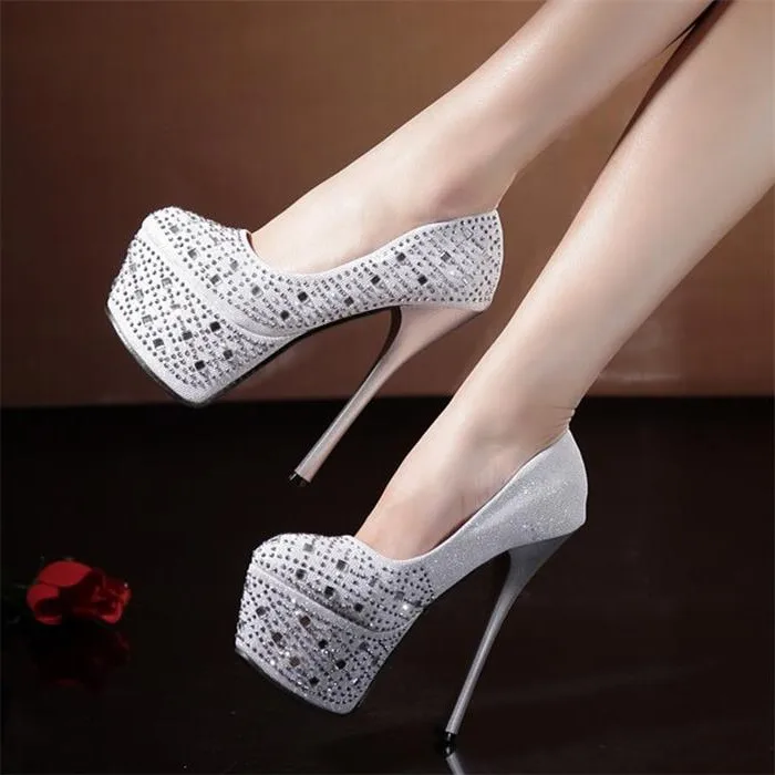 

2018 autumn new 16 cm super high-heeled nightclub sexy single shoes rhinestone stiletto women's shoes simple elegant high heels