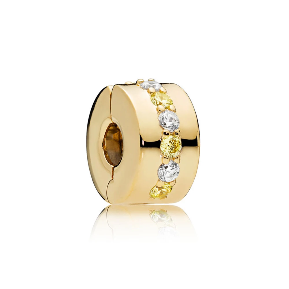 

CHAMSS New 100% 925 Sterling Silver Shining Path Clip Shine Yellow Clear CZ Women's Elegant Gift Birthday Present Free postage