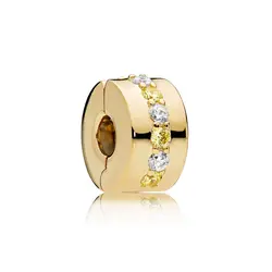 Шамсс новый 100% стерлингового серебра 925 Сияющий путь клип блестящий желтый прозрачный CZ женский элегантный подарок на день рождения
