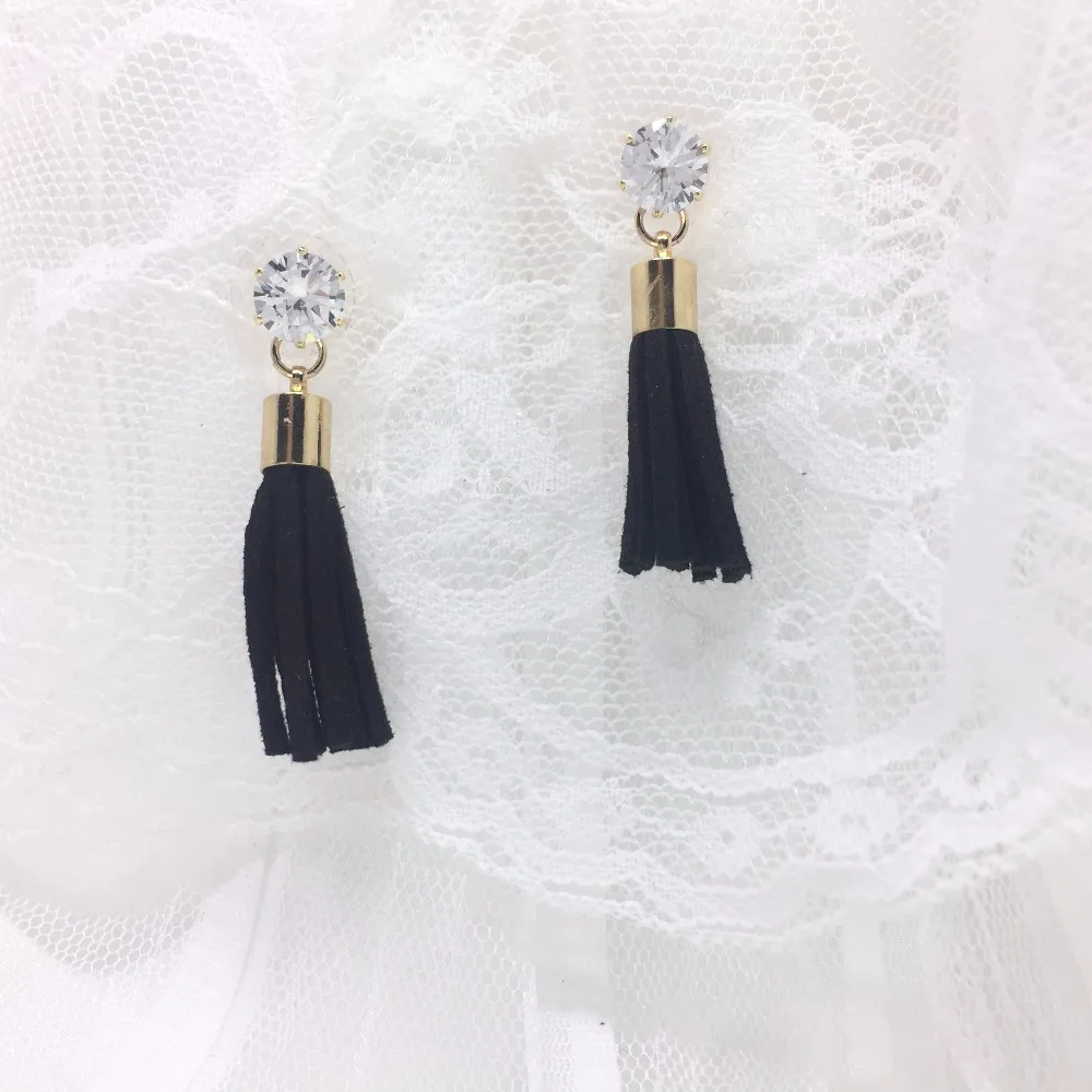 Fashion Drop Earrings Jewelry Wholesale Black Velvet Leather Tassel Dangling Statement Women | Украшения и аксессуары