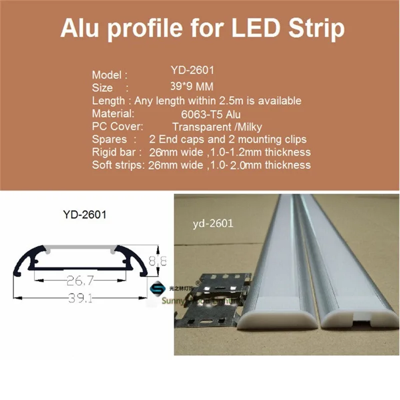 10 шт./лот 40 дюймов широкий край светодиодный канал для полос, алюминиевый профиль для светодиодной ленты 26 мм pcb с фитингами