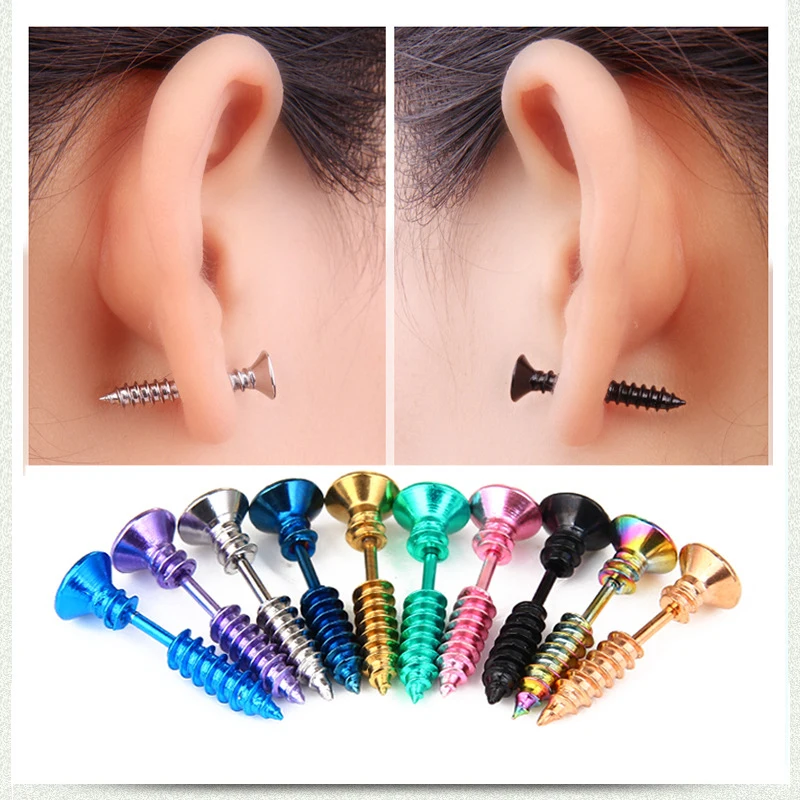 

1Pair Punk Fashion Stainless Nail Screw Stud Earring for Women & Men Helix Ear Piercings Fashion Jewelry For Men Women Gift
