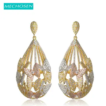 

MECHOSEN Cubic Zirconia 3 Tones Brass Drop Earrings Exquisite Sculpture Butterfly Flower Layers Celebrity Banquet Jewelry brinco