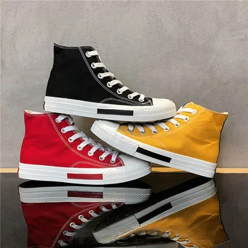 

Fashion Contrast Colors High-top Men'S Casual Canvas Shoes Hard-Wearing & Anti-Skid Lace-Up Breathable Men'S Sports Shoes Male