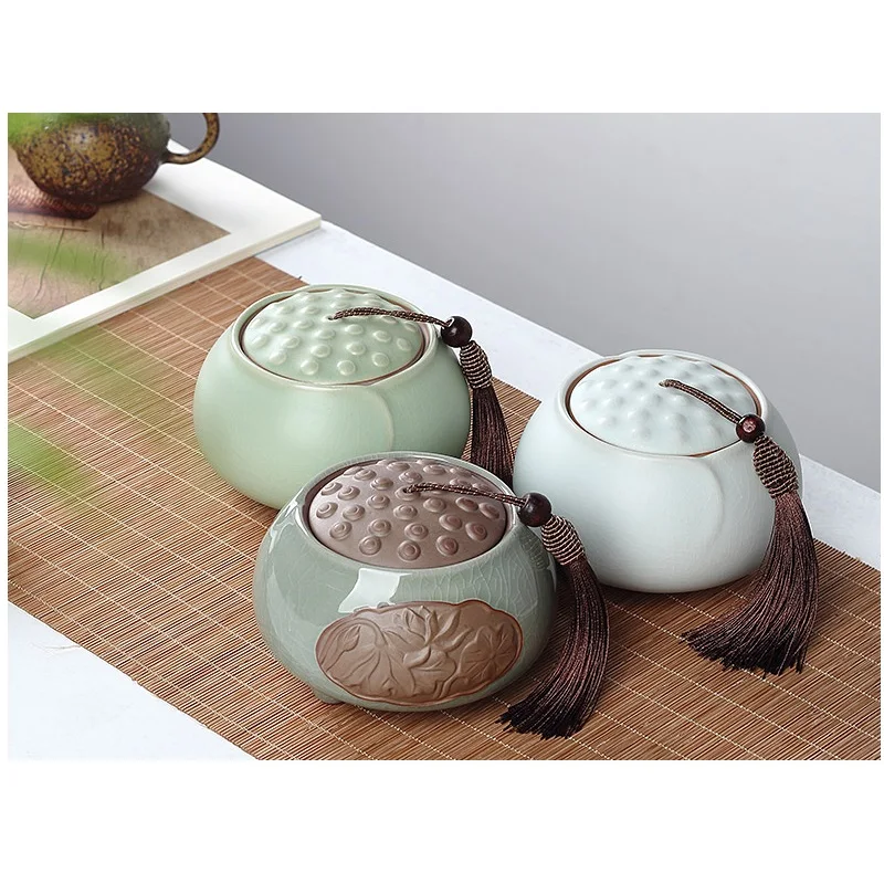 3D Lotus Theme Ceramic Tea Storage Box Tea Cans Ratro Candy Jar Food Container Mini Spices Storage Box For Kitchen End Table