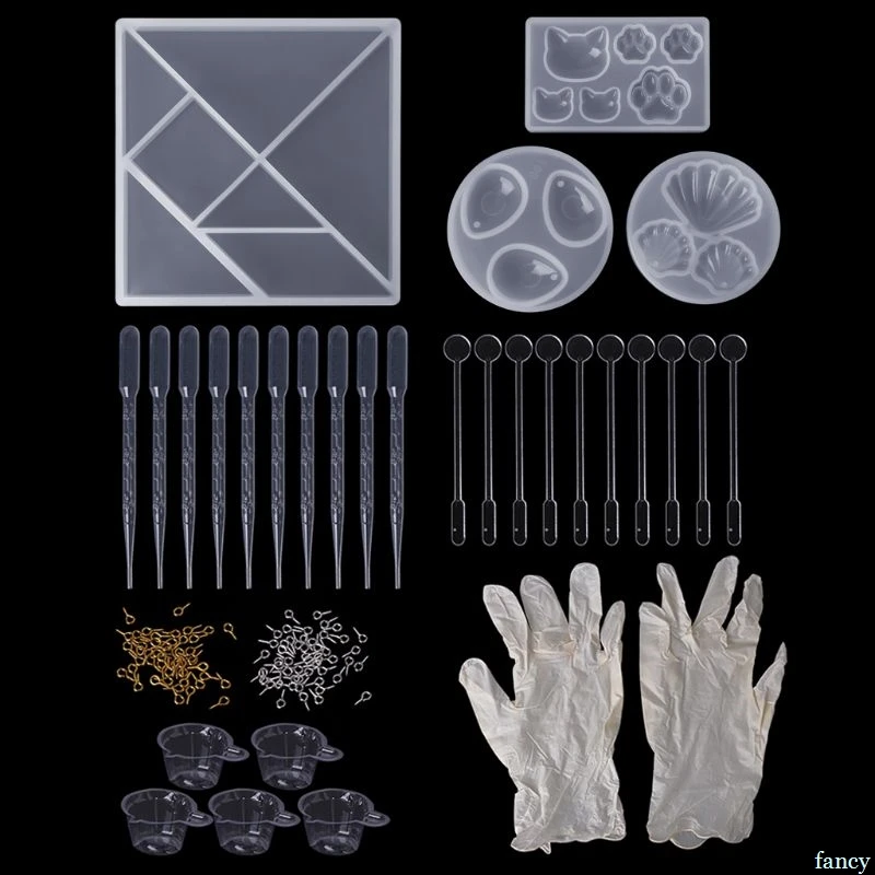 

1 Set Epoxy Resin Kit DIY Jewelry Making Geometric Molds Silicone Mold Pins Measure Cup Dropper Disposable Gloves Handmade