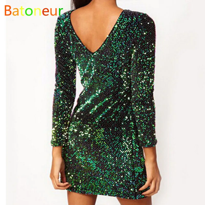 Buy Cheap Sequin Dress Women 2017 Green Special Occasion Bodycon Dress Party paillettes Dresses Long Sleeve Mini Dresses