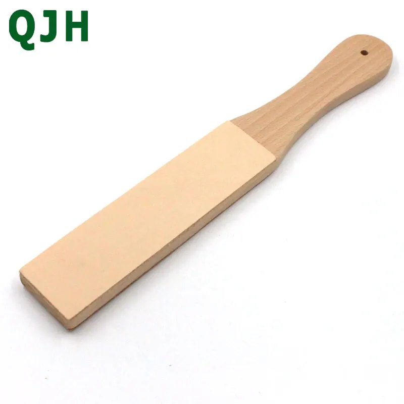 QJH Knife Sharpener Wooden Handle Leather Sharpening Tools Strop Handmade Razors Polishing Board And Polishing Wax Leather Paste