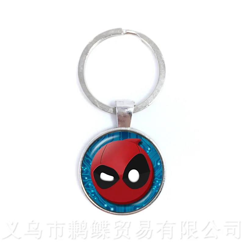 

Deadpool Keychains 25mm Round Glass Dome Neo-Gothic Cartoon Characters Keyring Personalized Gift For Cartoon Lover