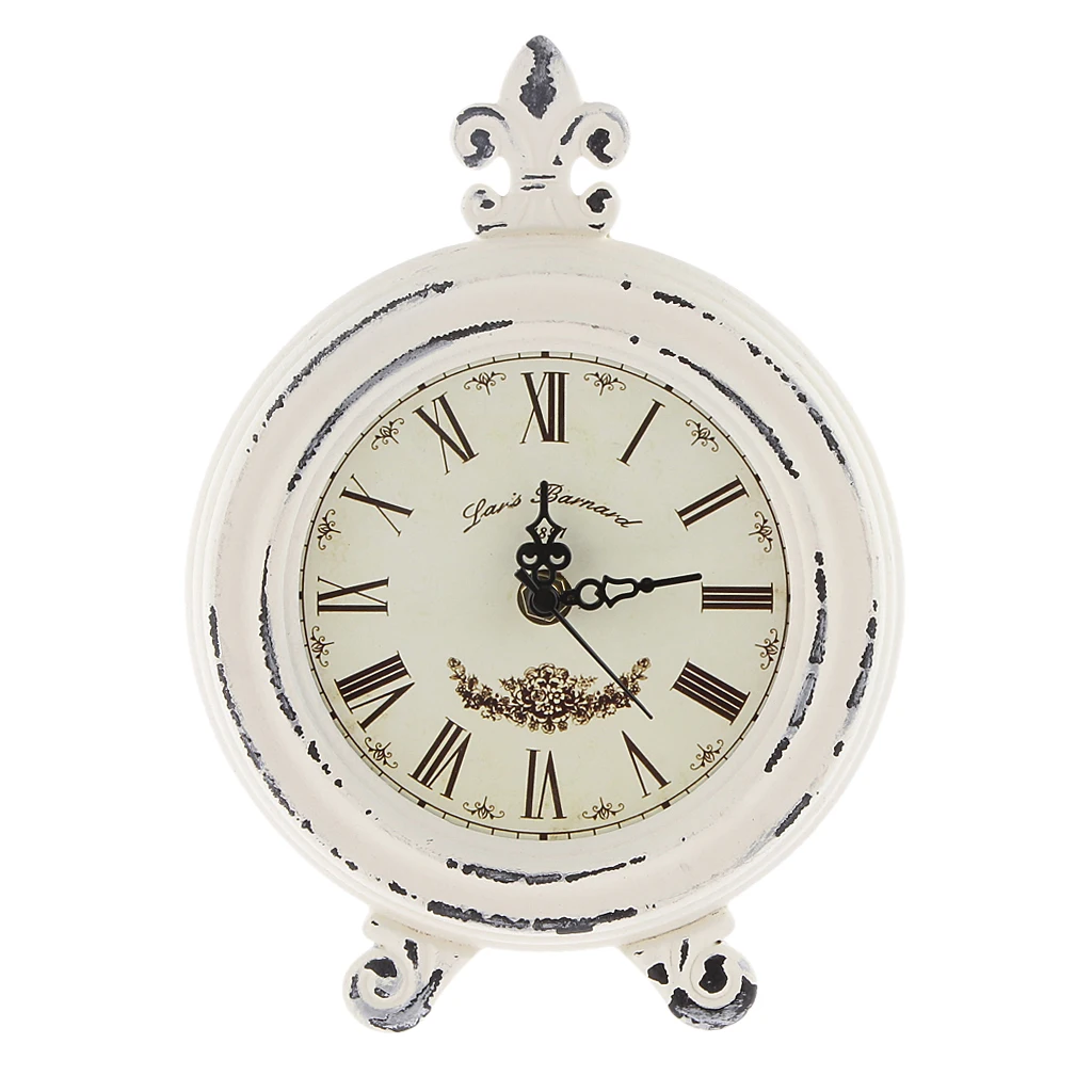 Home Decoration Battery Powered Desk Clock Table Vintage Wood Clock White