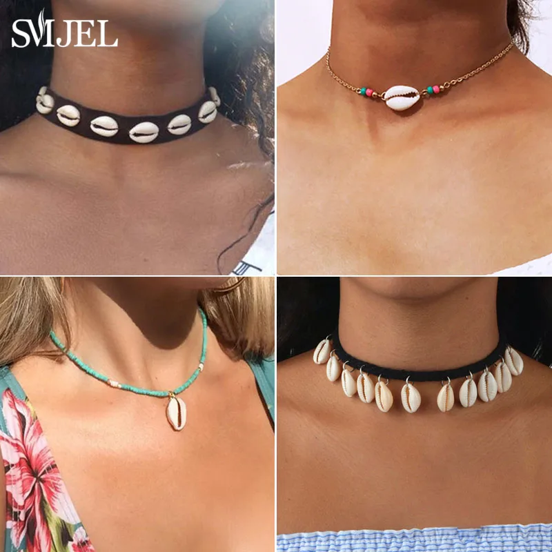 SMJEL богемное ожерелье-чокер в виде ракушки для женщин, ожерелье с подвеской в виде матушки из бисера, Массивный воротник Каури, модные ювелирные изделия