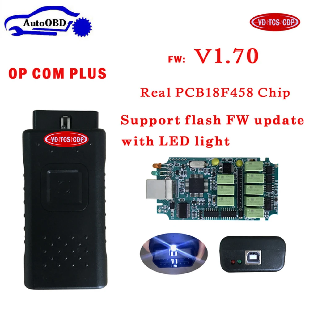 

VD TCS CDP 2017 NEW OPCOM PLUS V1.70 for Opel OP COM OBD2 Diagnostic Scanner with Real PIC18f458 OP-COM for Opel Flash Firmware