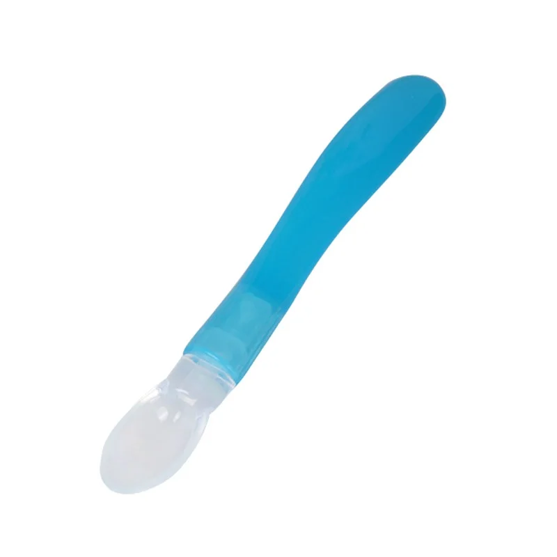 Прозрачная силиконовая ложка для новорожденного мягкий детский прекрасный ложка для кормления Flatware - Цвет: Синий