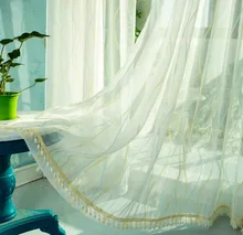Custom Made Cortinas Sheer Tulle Hot sale wave line linen guaze sheer of window curtain voile