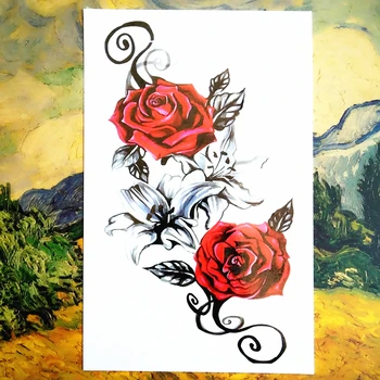 

Bloody Red Rose Temporary Tattoo Body Art Sleeve Arm Flash Tattoo Stickers 12*20cm painless Henna selfie Tatoo tattoo stickers