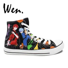 Вэнь Дизайн пользовательские аниме ручной росписью обувь Баскетбол куроко подарки на день рождения Для мужчин Для женщин высокие холщовые кроссовки