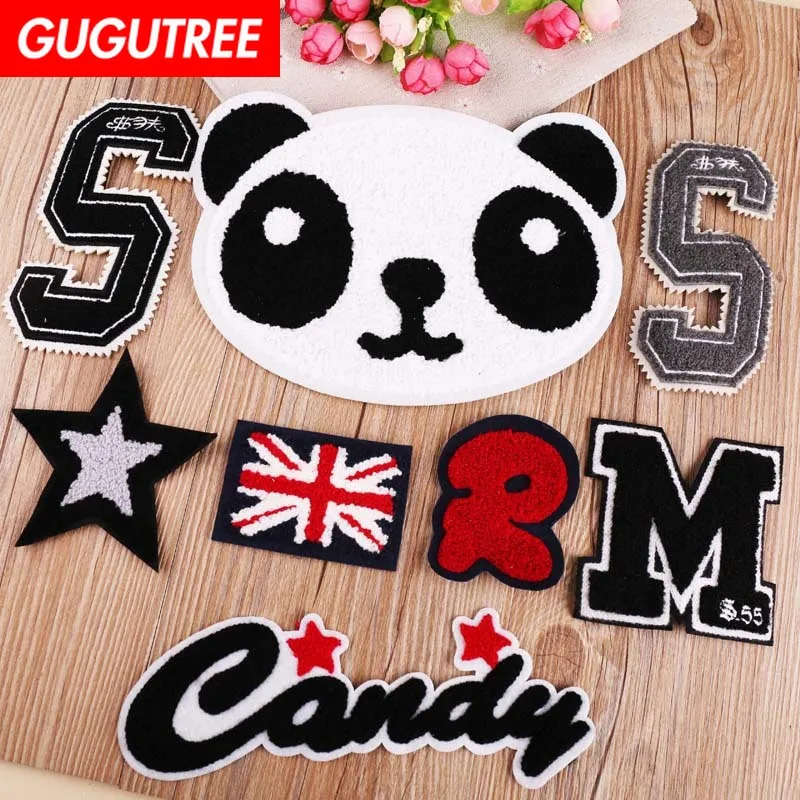 

GUGUTREE towel embroidery big panda star patches flag letter M S R patches badges applique patches for clothing YX-291
