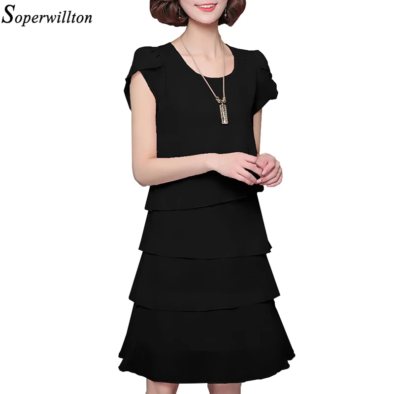 

2019 Summer Dress Black Plus Size 5XL Party Dresses Loose Women Chiffon Pleated Red Vestidos Short Sleeve Elegant Ladies Mini J2