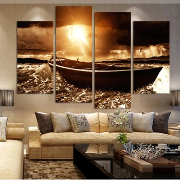 

2016 Real Fallout Oil Painting Wall Decor Canvas Art Print Living Room Boat Beside The Sea Pictures Coloring By Numbers Posters