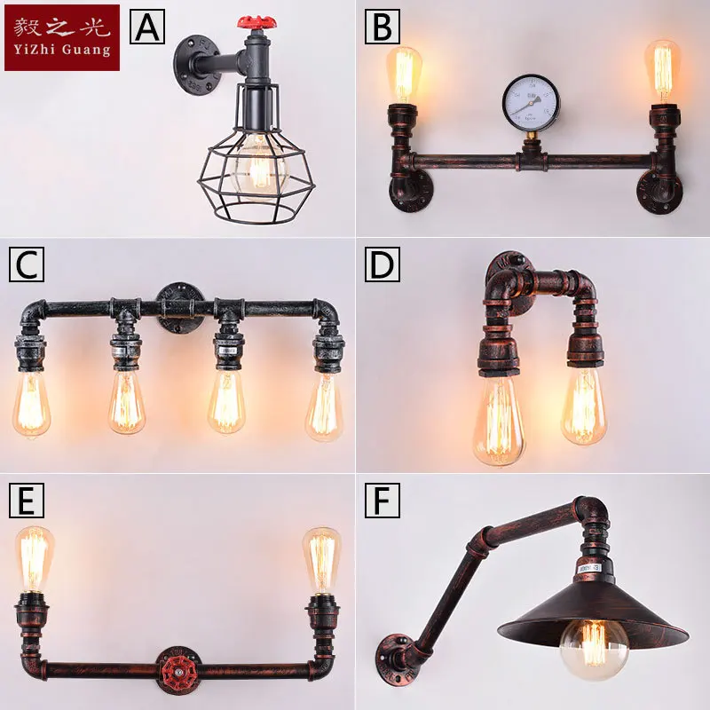 

American retro industrial wind led wall lamp, iron pipe, water lamp, bedside lamp, corridor aisle lamp, wall lighting