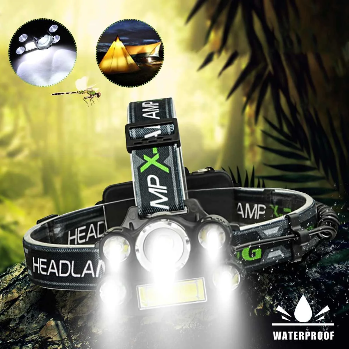 

Smuxi IPX3 Outdoors 5 Lamps Multi-source Zoom Adjustable Charging Headlight LED Headlamp+ 2 Rechargeable Li-ion Batteries