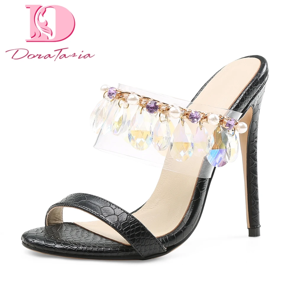 

DoraTasia 2018 brand big size 33-45 customized sexy crystals high heels summer mules pumps sandals woman party women's shoes