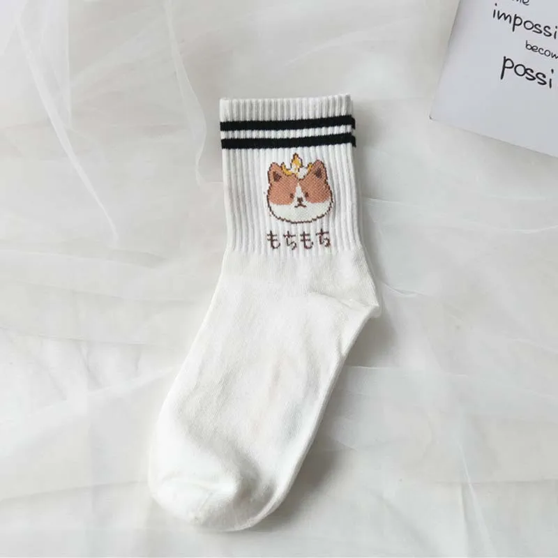 [WPLOIKJD] Femme креативные милые забавные носки для игр, модные женские носки Harajuku с фруктами, японские кавайные носки с Мопсом, Calcetines Mujer Sokken